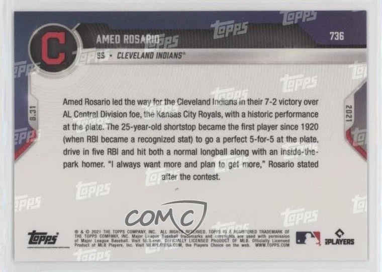 2021 Topps Now Purple /25 Amed Rosario #736 - Image 2 of 2