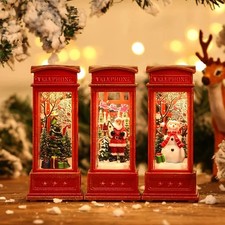 Christmas Phone Booth Decoration with Santa Claus Snowman  Tree Red Retro