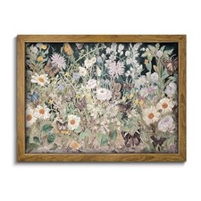 Wildflowers Butterfly Garden Painting - Spring Dark Botanical Wall Art, Jewel