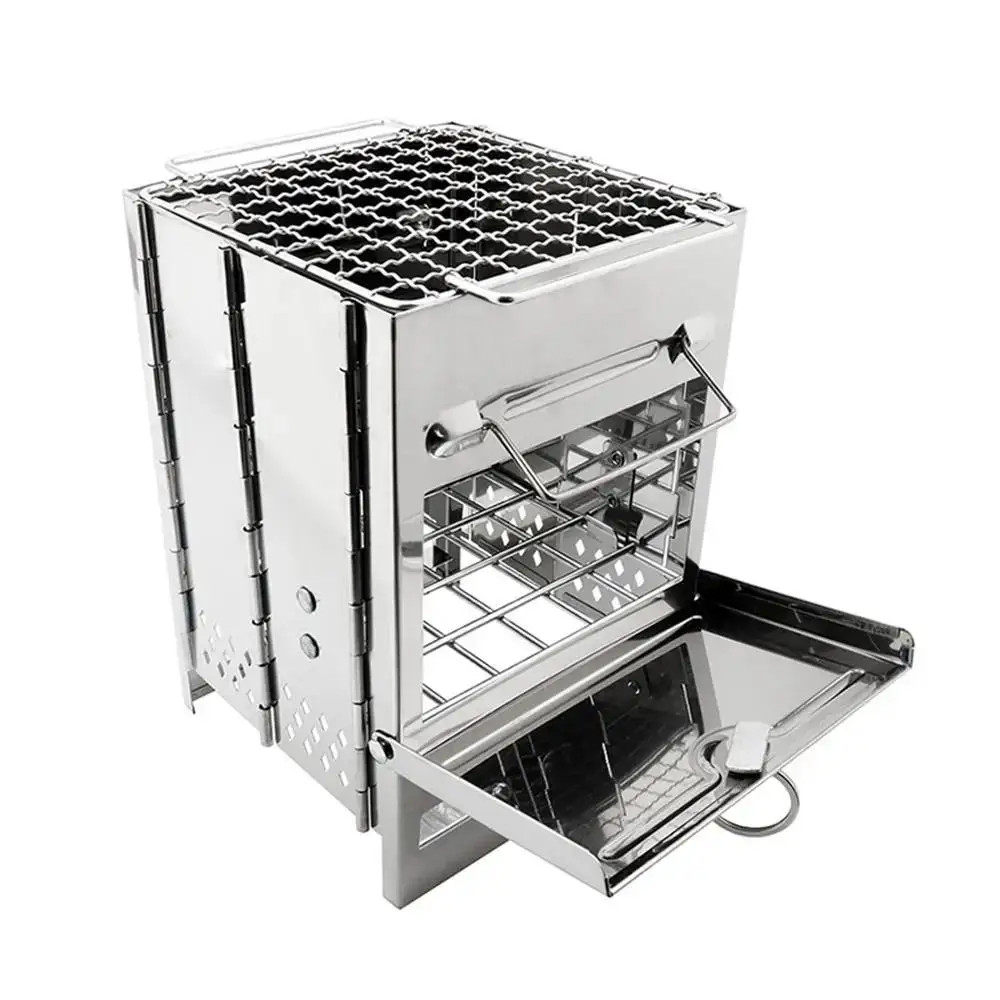 Portable Folding Wood Burning Camping Stove Stainless Steel Backpacking Hiking