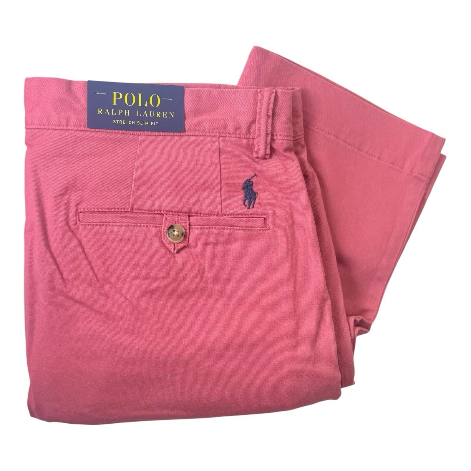 Pantalones chinos Polo Ralph Lauren para hombre 34/32 rosa calce ajustado algodón elástico nuevos