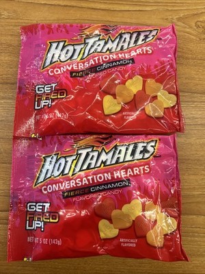 (2) Hot Tamales Conversation Hearts Fierce Cinnamon Flavor 5 Oz Bags BB 09/2027