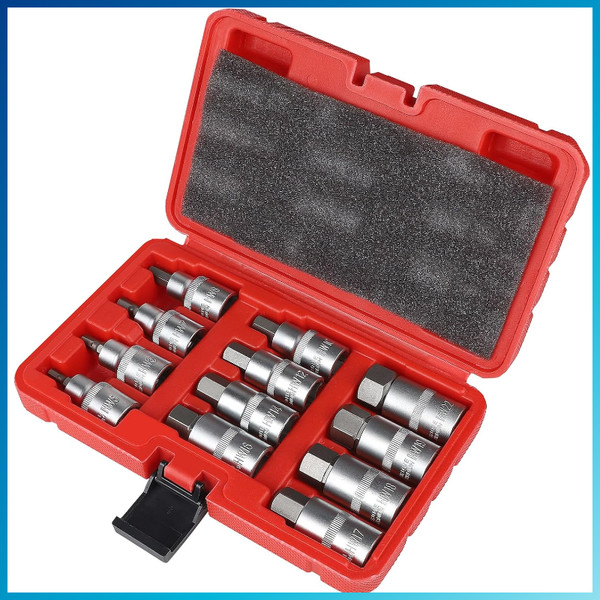12-Tlg. Innensechskant Nuss Satz 1/2'' Mit Koffer, 5-22Mm FüR Schlagschrauber-image