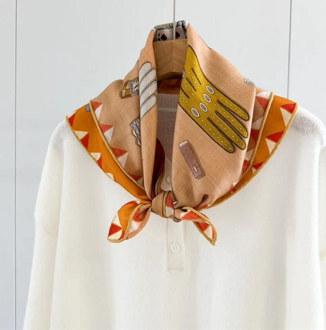 70% Cashmere 30% Silk Neckerchief glove Print Shawl Scarf Bandanna 27'' Wrap new