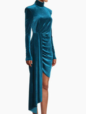 One33 Social Side-Drape Velvet Long-Sleeve Minidress Blue-Green Peacock Sz 4 NWT