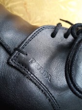 Gorgeous PRADA Black LEATHER Logo Men Size 10 Lace Up Shoes
