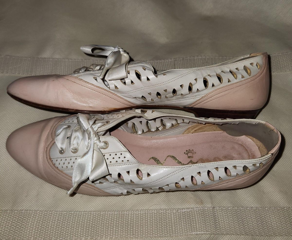 Vintage 80's Nina Originals Leather Ribbon Lace Up Flats 7.5