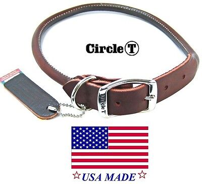 CIRCLE T Premium Heavy Duty Latigo Leather Rolled Round Dog Collar *USA US MADE