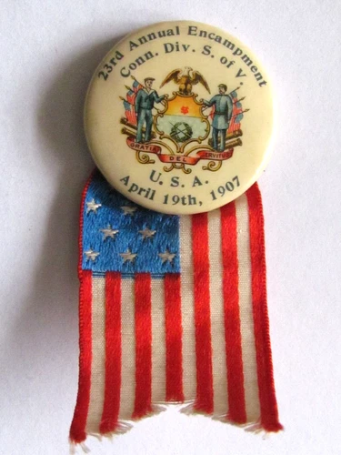1907 SONS OF VETERANS CIVIL WAR 23rd ENCAMPMENT BUTTON PIN MEDAL CONNECTICUT