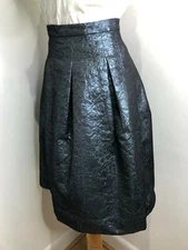 BNWT Just In Case metallic blue black pattern A line pleated skirt 36 8 NEW 