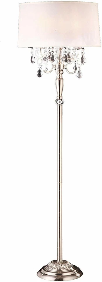 Elegant Chandelier Crystal Tear Drop Silver with White Shade Floor Lamp 62''H - Image 2 of 4