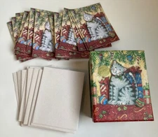 New vtg Susan Winget Cat 15 Christmas Holiday Cards w/ keepsake box Gibson