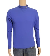 Brooks Brothers Shirt S Blue Mock Neck Base Layer Long Sleeves Pro Sport Men's