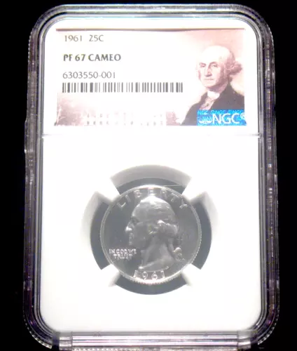 1961 U.S. Proof Silver Washington Quarter 25c NGC PF67 Cameo 90% Silver