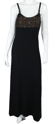 ST. JOHN EVENING Vintage Black & Tan Santana Knit Crystal Embellished Gown 6