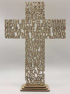Vater Unser Gebet Holz Kreuz Sockel Geschenk Wandschmuck Wandkreuz Deutsch Deko