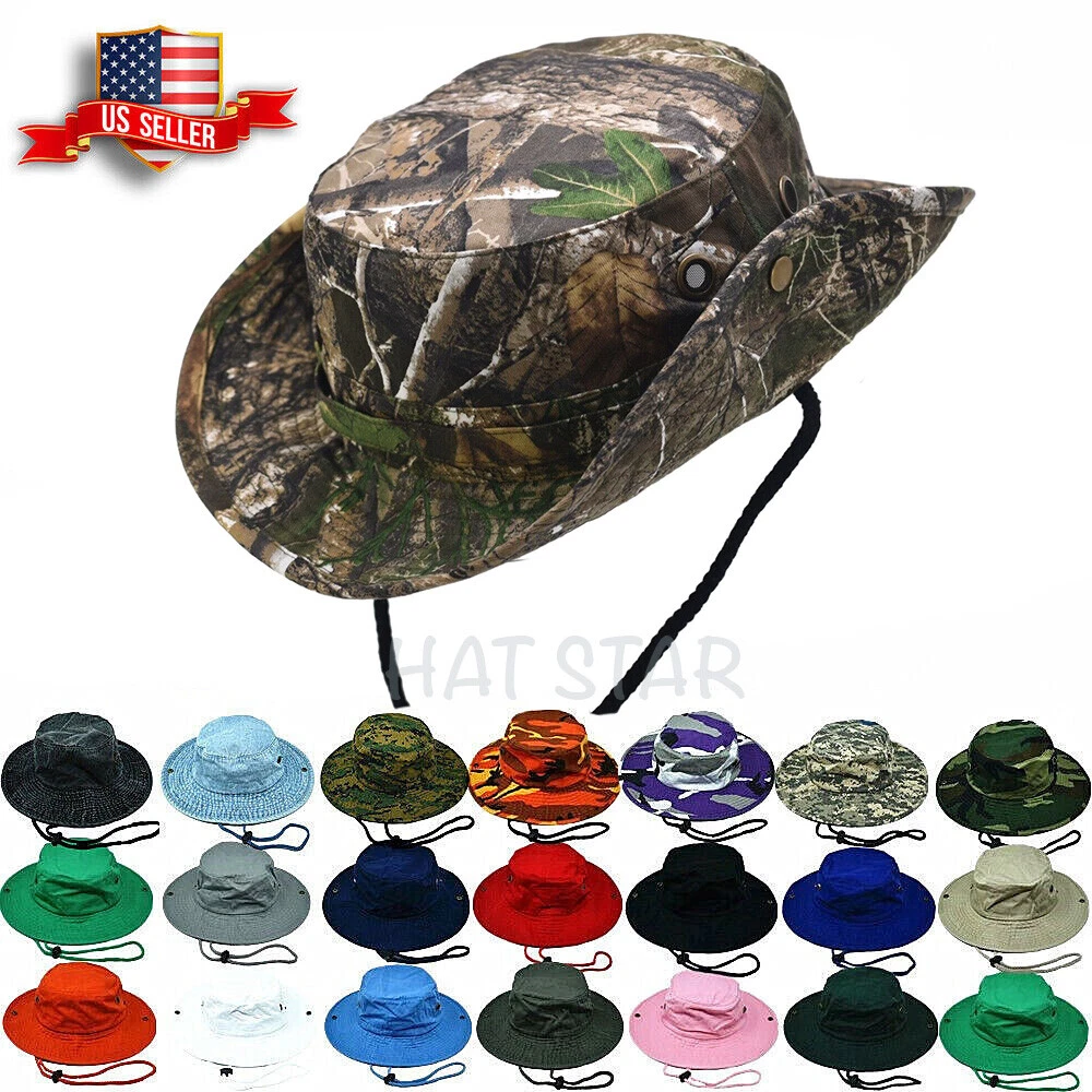 USA Safari 100% Cotton Bucket Hat String Fishing Camping Boonie Sun Brim Cap