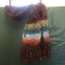 Cejon Knitted Brown, Blue, Green, & Rust Colored Scarf With Fringe 80 In X 7 In