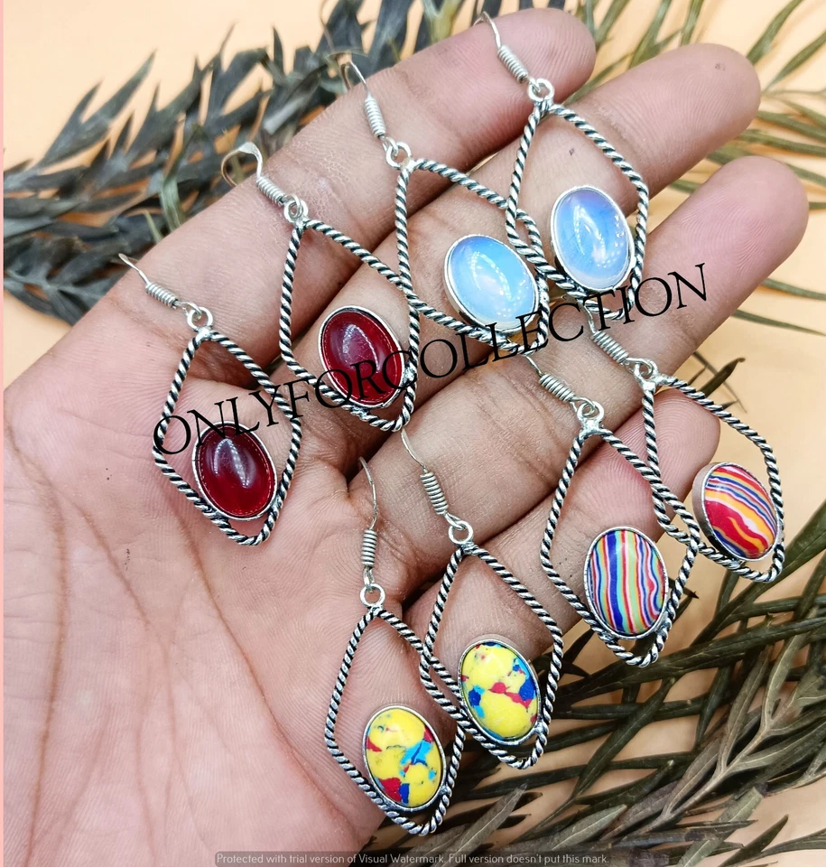 Lote de pendientes de mujer de lujo enchapados en plata de ley 925 de ámbar báltico y mezcla de piedras preciosas Foto 3 de 4