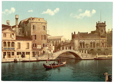 Bridge and canal Venice Italy c1900 OLD PHOTO