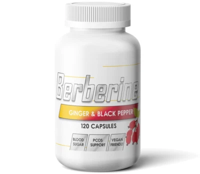 UK KETO IMPORT Berberine 1000mg Serving HCL with Black Pepper & Ginger 120 Capsules