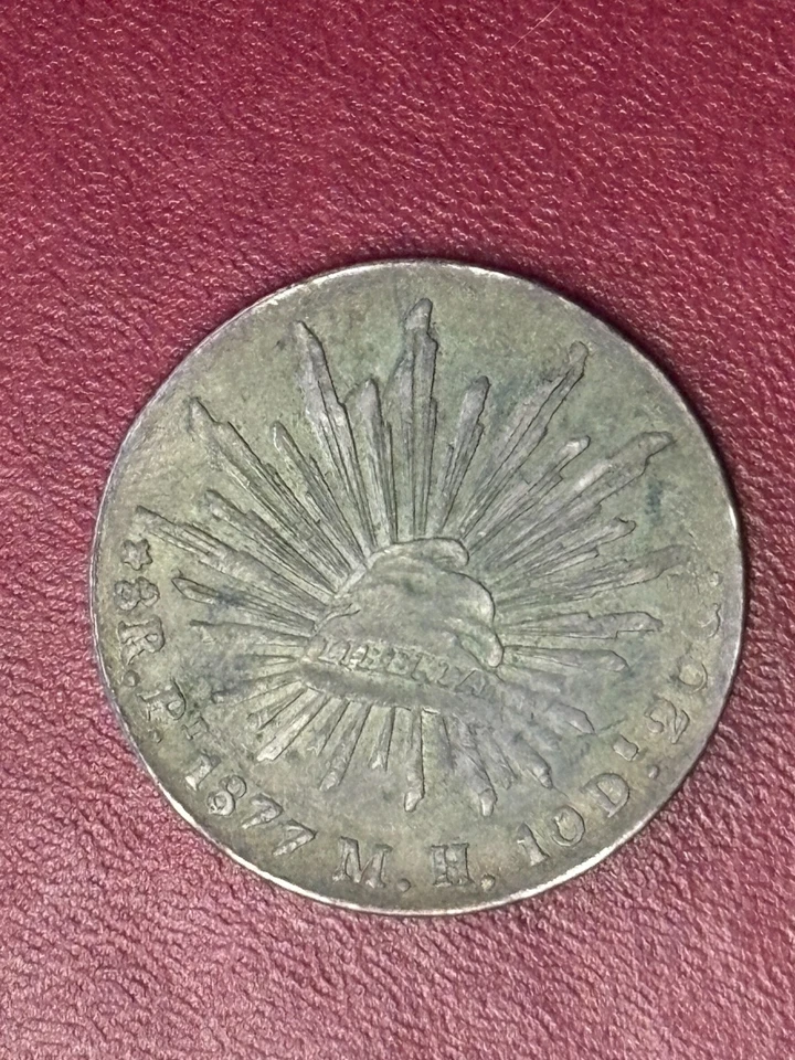 1877 Pi Mexico 8 Reales KM#377.10 — Full Rim, Silver Patina, XF Details - Image 4 of 4