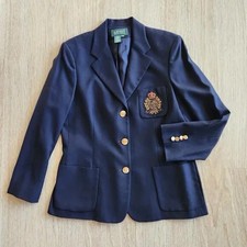 Lauren Ralph Lauren Rugby Prep School Blazer Patch Crest Logo Sz 8 Navy Blue