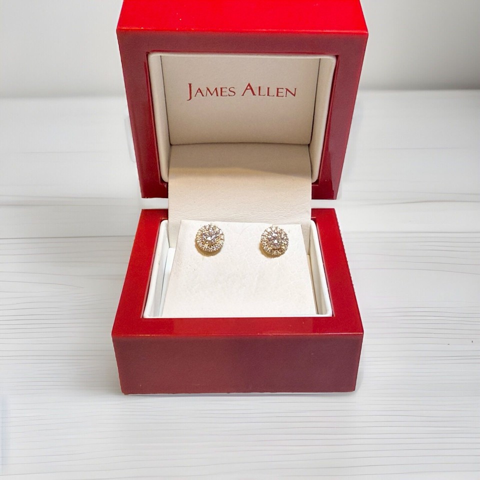 James Allen 14K Yellow Gold Halo LabGrown Diamond Stud Earrings (1.00 CTW) eBay