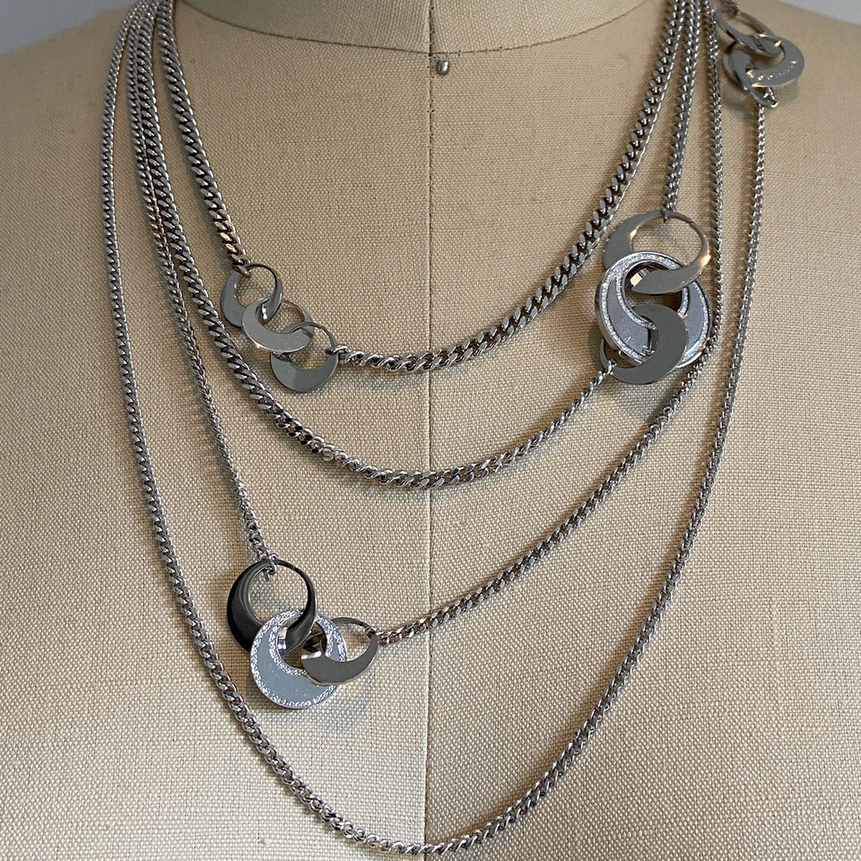 Nuevo Collar REBECCA Italia $420 Bronce Rodio/Acero GRIFFE - Media Luna 4 Hilos Foto 2 de 4