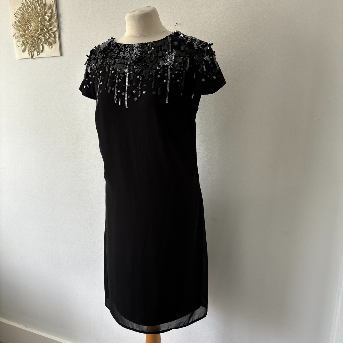 Lipsy Black Sequin Embellished Floaty Chiffon Dress Party