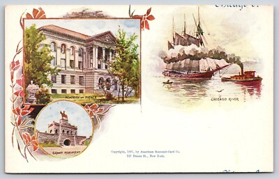 Chicago~Sience Academy (Sic)~Sailing Ship~Grant Monument~Rebisso Hamilton Ohio