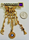 vintage art artisan crafted gold tone metal brooch prong set diamante faux 49758 — photo 2