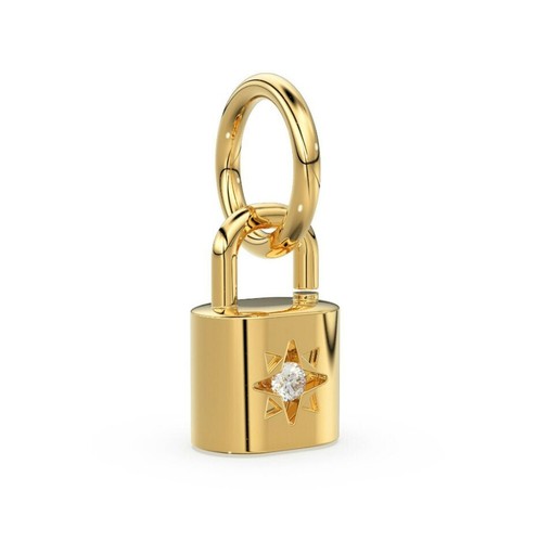 14K Solid Gold Lock Charm Pendant Diamond Padlock Pendant Christmas Gift For Her - Picture 6 of 12