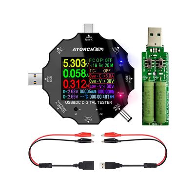 USB C Tester, 3 in 1 Type C DC5.5 USB Meter USB Load Color Screen IPS Digital...