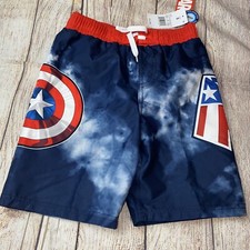 Marvel Boys Small 6/7 Captain America Swim Trunks Swimsuit NEW