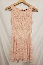 Jodi Kristopher Fit N Flare Dress Juniors Sz 3 Pink Crochet Overlay Sleeveless