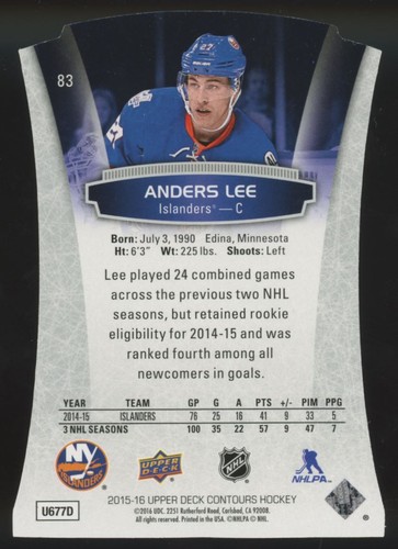 2015-16 Upper Deck Contours Blue Anders Lee /499 New York Islanders #83 - Picture 2 of 2