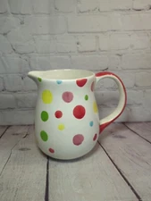 WCL Cheery Ceramic Polka Dot Pottery Pitcher Vase Jug 7.5" Tall