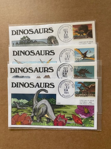 US FDC Collins Hand-Painted #2422-25 SET 4 Dinosaurs 1989 - Picture 7 of 7
