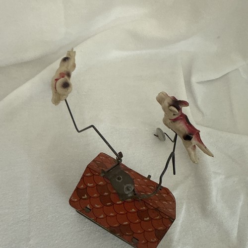 Giocattolo Windup vintage anni 50 Kennel Frolics cane e gatto latta celluloide Giappone in scatola FUNZIONA - Foto 10 di 11