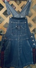 Vintage BUM Equipment Embroidered Blue Denim Shortalls Women's M 90's Y2K