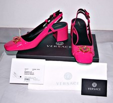 Versace Gold Medusa Fuchsia Patent Leather 2.5" Heel Slingbacks US 8  IT39  $860