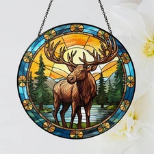 Handmade Moose Stained Glass Suncatcher, Forest Window Decor, Rustic Animal