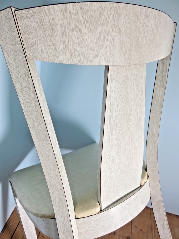 Vtg CUSTOM MCM 60s WHITE FORMICA CHAIR WITH VIVID GREY WOOD GRAIN - Image 2 of 4