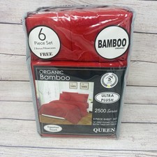 New 6 Piece Organic Bamboo Queen Size Sheet Set - Red - Deep Pockets, Egyptian