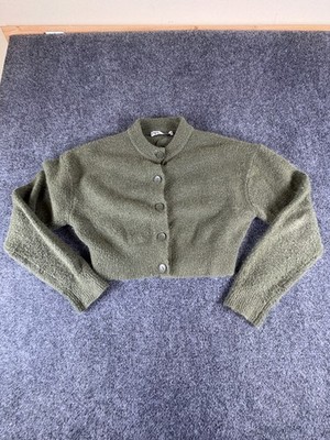 Zara Cropped Cardigan Sweater Womens Small Olive Green Knitted Button Front