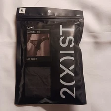 2xist Luxe Modal Rib Hip Brief Bikini Underwear Black Beauty Mens Size XL