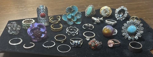 Ring Lot 27 Piece Mixed Metals Material Costume Jewelry Vintage To Now