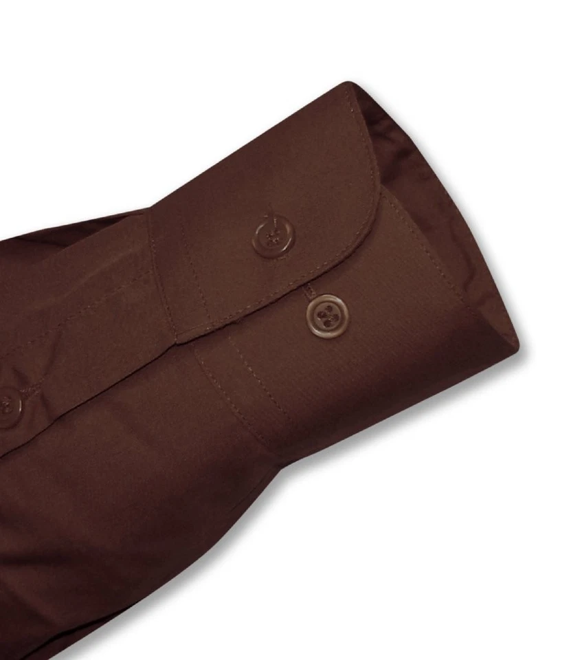 Camisa de vestir para hombre color marrón chocolate liso con puños convertibles talla 15 32/33 Foto 3 de 4