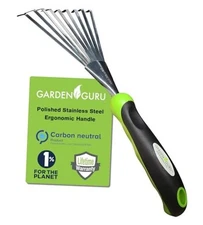 Garden Guru Hand Rake Soil Tiller with Ergonomic Handle, Stainless Steel 1 Pack
